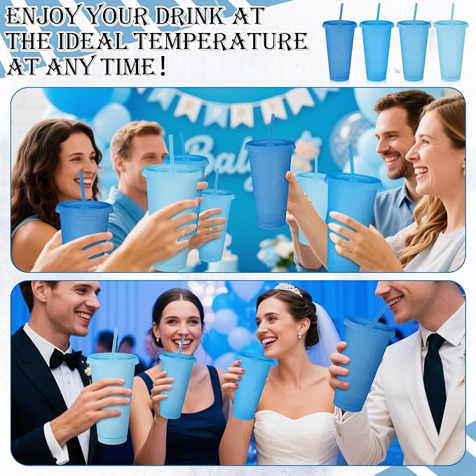 Skylety 12 Pcs Blue Glitter Plastic Cups - Image 6