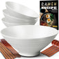 8-Inch Ceramic Ramen Bowl Set of 4 (17 Piece) - Porcelain Japanese Salad Noodles Cereal Fruit Pasta Soup Large Bowls with Recipes Chopsticks Forks Spoons for Men Women Gift Microwave Dishwasher Safe