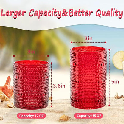 XKXKKE Red Hobnail Beaded Drinking Glasses Set of 12, 12 oz & 15oz Vintage - Image 5