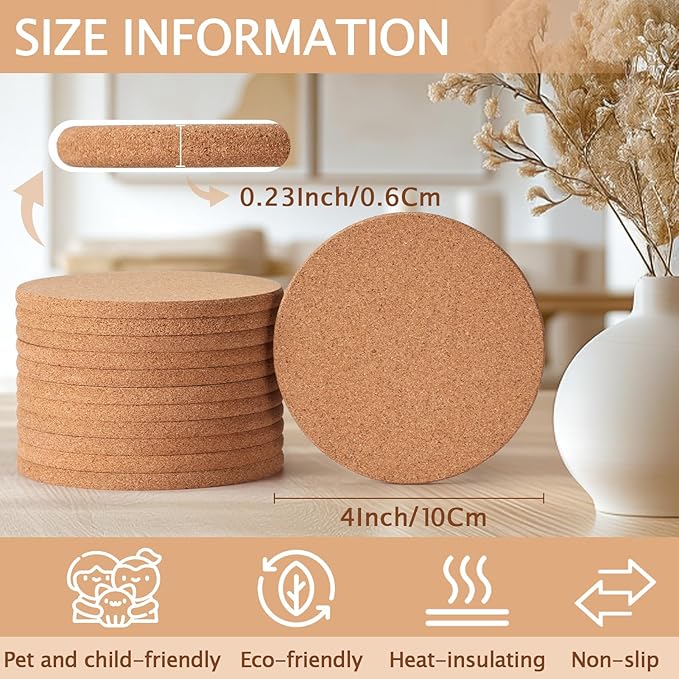 160 PCS Cork Coasters for Laser Engraving, Thick Absorbent Blank Coasters | 4 - Image 2