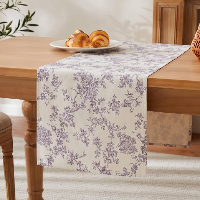 French Pastoral Farmhouse Table Runners, 13x48 Inch Purple | 100% Organic - Image 7