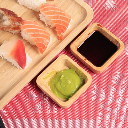 Snack Bowl Set, Small Bamboo Sauce Dish Dipping Bowls for Appetizers, Dips, Sauce, Nuts, Candy, Olives, Seeds, Desserts and More, Square 1.4 oz