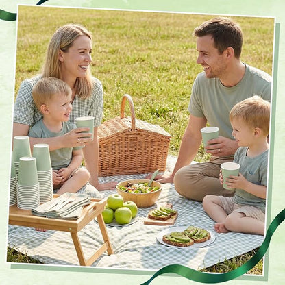 NatNarr 100 Pack Sage Green Paper Cup, 9oz Sage Green Baby Shower Cups | - Image 7