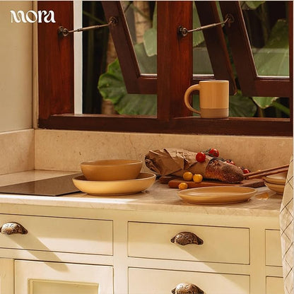 MORA Medium Dishes Set of 4, 30oz Ceramic Pottery Pasta Plate/Wide Bowls - Microwave, Oven and Dishwasher Safe - Merrigold