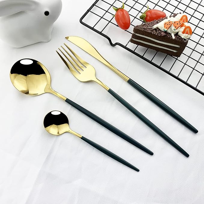 JASHII Flatware Serving Set 24 Piece, Stainless Steel Silverware Set, Modern - Image 6