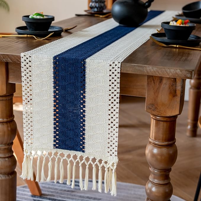 EMMTEEY Boho Table Runner with Tassels 94 Inches Long, Scratch & Heat Resistant by EMMTEEY