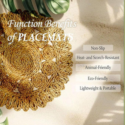 Set of 6 Handwoven Corn Husk Placemats, 13.8" Round – Eco-Friendly Boho Rustic Table Mats, Farmhouse Chargers for Dining & Festive Occasions