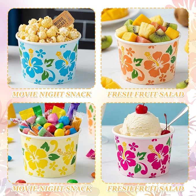 100 Pcs 9oz Summer Hawaii Paper Bowls Treat Snack Cups Summer Ice Cream Dessert - Image 4
