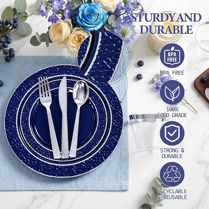 Ciaell 150 PCS Blue and Silver Plastic Plates - Image 2