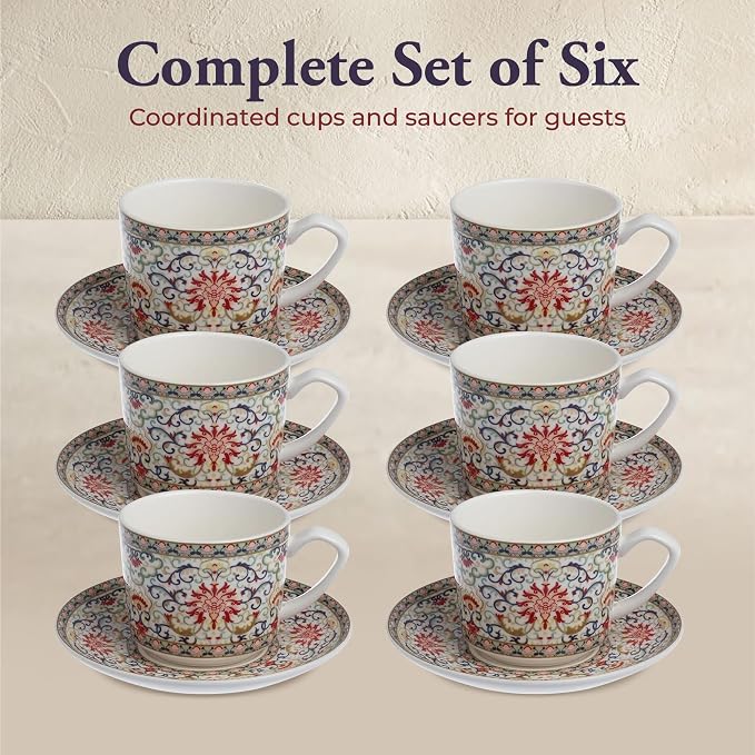 Zagara Home Arjin Porcelain Coffee Cup Set of 6, Espresso Cups and Saucers Set - Image 3