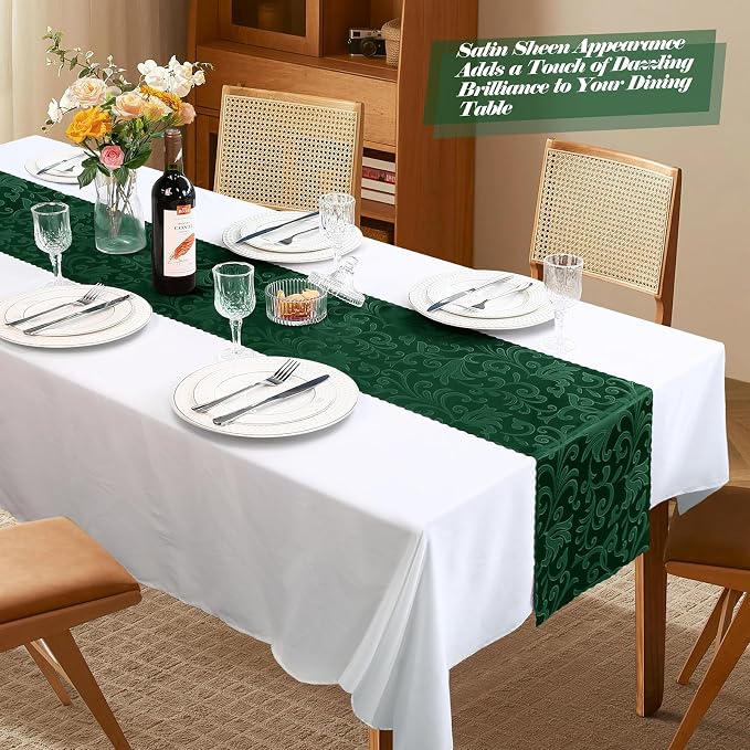 MILVOWOC Emerald Green Satin Table Runner, 12 Pack, 12 x 72 Inch | Jacquard - Image 6