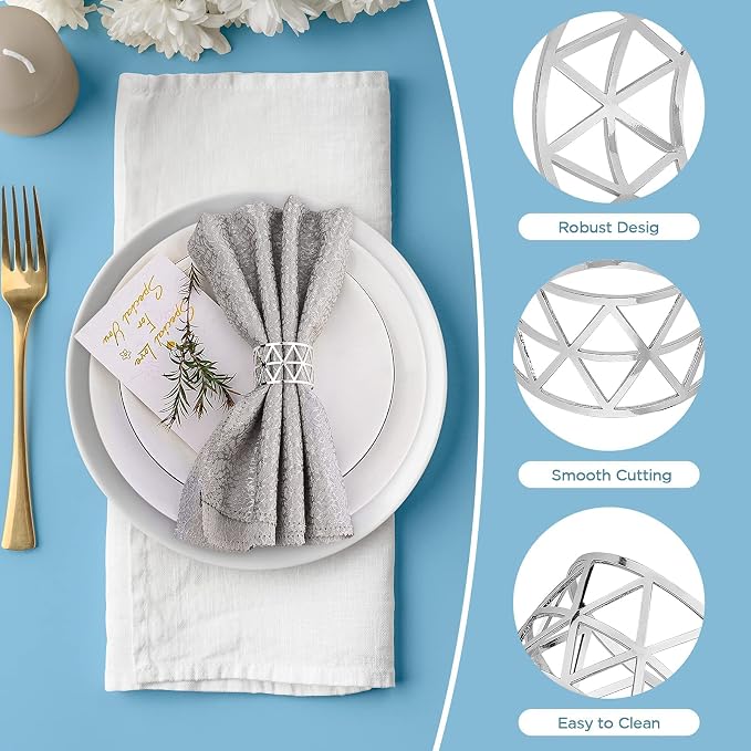 12 PCS Silver Napkin Rings Set Napkin Holders Metal Napkin Ring - Image 6
