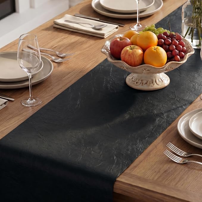 Artoid Mode Black Double Sided Vinyl Faux Leather Table Runner, Seasonal - Image 8