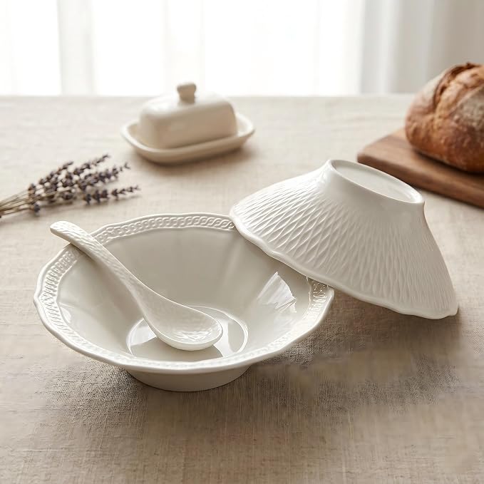 9 Inch Porcelain Pasta Bowls Set of 4, Deep Dishes - Image 5