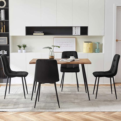 Rectangular Dining Table Set with Upholstered Chairs - Modern Kitchen Table and Chairs Set of 4 for Small Spaces - Black