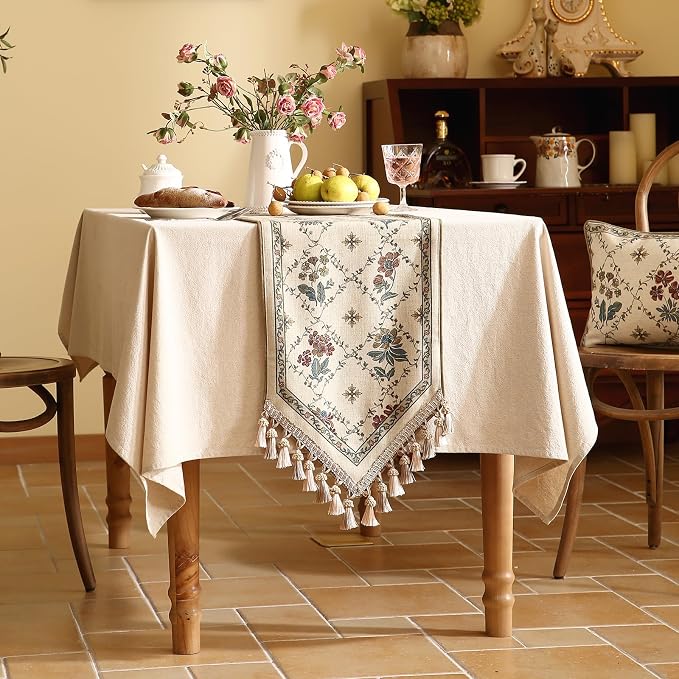Patdrea Designer French Elegant Linen Table Runner, Floral Pattern - Image 6