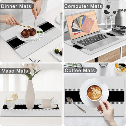 CSFOTO Modern Minimalist Line Decorative Placemats Set of 4 Heat-Resistant Non-Slip Black and White Linen Place Mats for Dining Table 18"x12" Washable