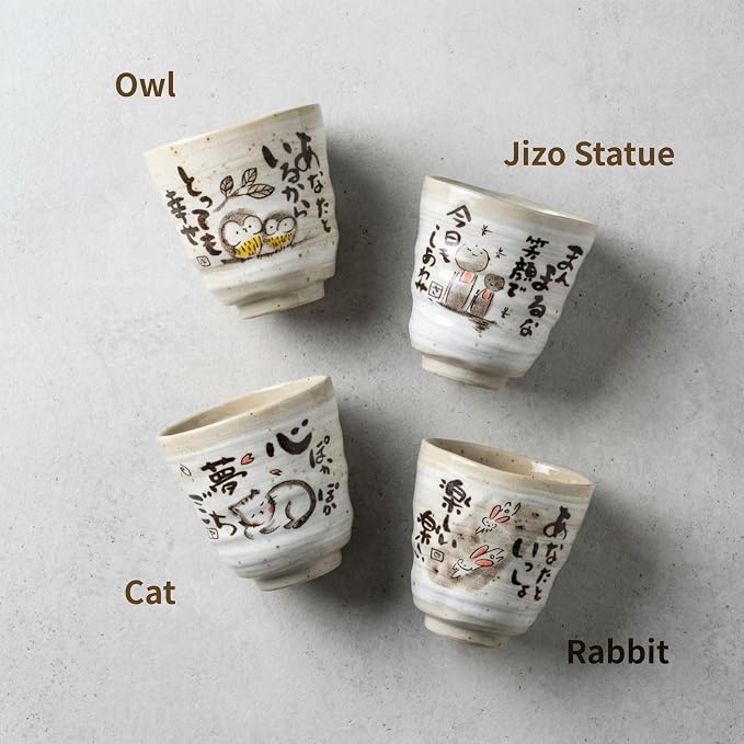 Japanese Tea Cups Handleless Coffee Mugs Rabbit Design 6.4 oz Set of 2 | Mino - Image 3