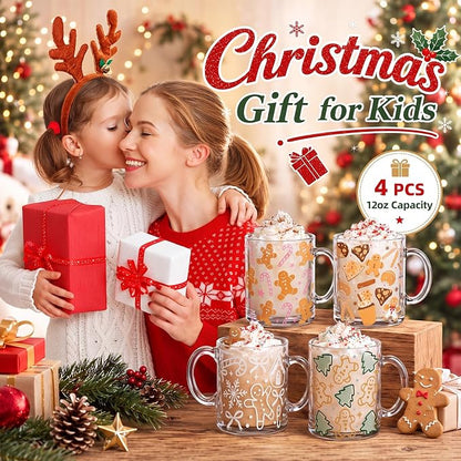 Tioncy 4 Pcs Christmas Coffee Mugs 12 oz Gingerbread Man Glass Cups - Image 5
