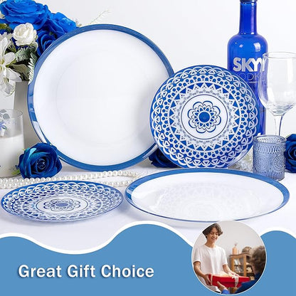 EI 60pcs Blue Plastic Plates Disposable Blue and White Floral Baroque Plastic Plates Fancy Decorative Plate Disposable Heavy Duty with Retro Classic Art Suitable for for Party,Birthday,Wedding