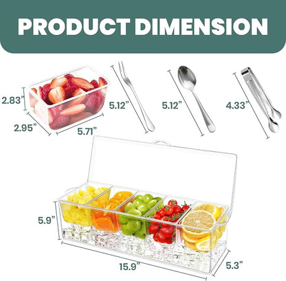 Chilled Condiment Caddy with Lids, 5 Spoons, 5 Forks & 2 Tongs | Chilled - Image 4