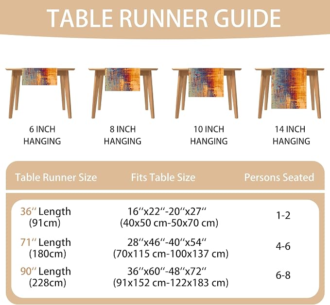 Orange and Blue Table Runner Modern Abstract Messy Rust Painting Linen Dresser - Image 7