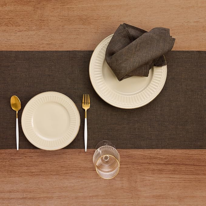 Solino Home 100% Pure Linen Table Runner Brown Long, Athena 14 x 144 in | Table - Image 3