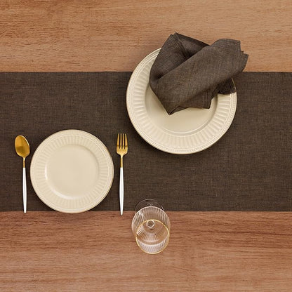 Solino Home Linen Chambray Brown Table Runner 108 Inches Long - Athena, 100% Pure Linen Dining Table Runner 14 x 108 Inch for Winter - Handcrafted and Machine Washable