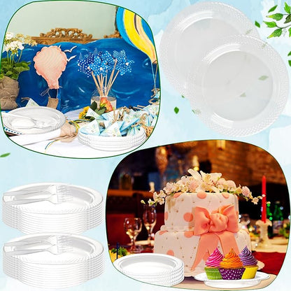 800 Pcs Clear Plastic Dessert Plates with Forks Include 400 Disposable Appetizer 6 Inch Plates 400 Plastic Forks Round Cake Salad Bulk Serve 400 Guests for Christmas New Year Wedding Birthday Party
