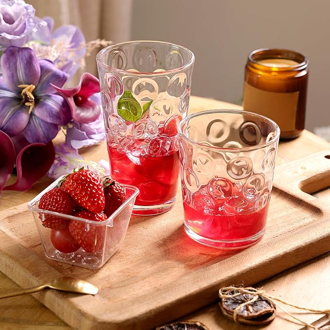Moretoes Circle Drinking Glasses Set of 12, 16 Oz Highball Tumblers &12 Oz Rock - Image 2