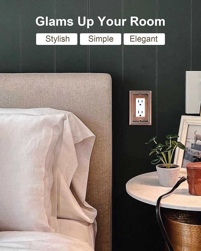 2-Pack Decorator Outlet Cover Plate, Decorative Switch Plates and Outlet Covers, Antique Copper Metal Wall Plates for Electrical Outlets, Receptacle, GFCI Outlet, Dimmer Switch