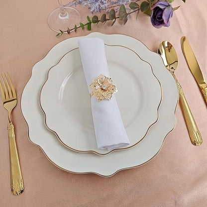 Gold Napkin Rings, Thanksgiving Christmas Napkin Rings Set of 12, Nickel-Plated Steel Table Decor for Festival Party - Floral