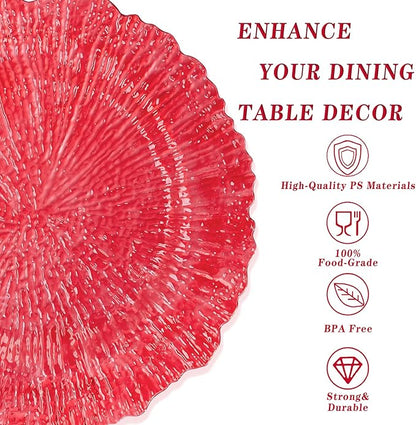 U-QE 60PCS Clear and Red Plastic Plates - Reef Plastic Plates Disposable&Reusable - Clear Red Plates Including 30 Plastic Dinner Plates 10" & 30 Plastic Dessert Plates 7" Perfect for Valentine's Day