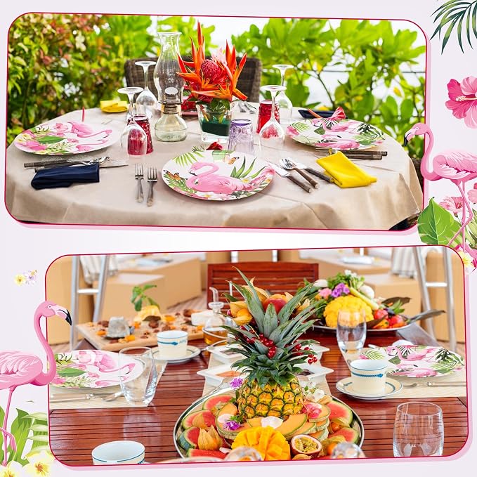 Gerrii 60 Pcs Tropical Flamingo Party Plates 7 Inch Hawaiian Themed Disposable - Image 5