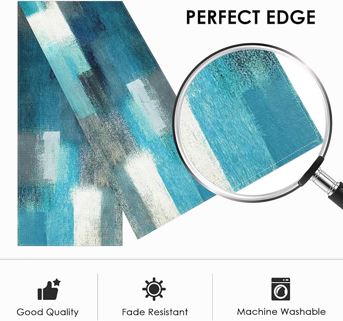 Emvency Table Runner, 13x90 Inch, Abstract Modern Farmhouse | Teal Grey Dining - Image 3