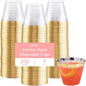 Prestee Hard Disposable Cups - Heavy Duty Fancy Plastic Cups - Plastic Cocktail Drinkware - Disposable Drinking Cup 9 oz - Bulk Drinking Glasses for Wedding - 200ct Gold Tumblers