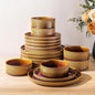TheTerra Ceramic Dinnerware Sets for 6, 18 Pieces Porcelain Lightweight Plates and Bowls Sets, Scratch Resistant Dish Set, Oven & Microwave & Dishwasher Safe, Amber Amethyst