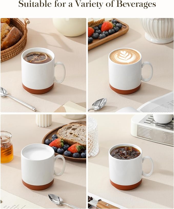 MALACASA 12oz Ceramic Coffee Mugs Set of 4, Stackable Coffee Cups - Image 5