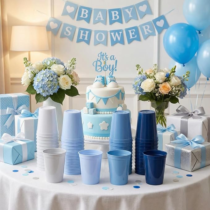 Yungyan 24 Pcs Dusty Blue Baby Shower Decoration Dusty Blue Reusable Plastic - Image 2