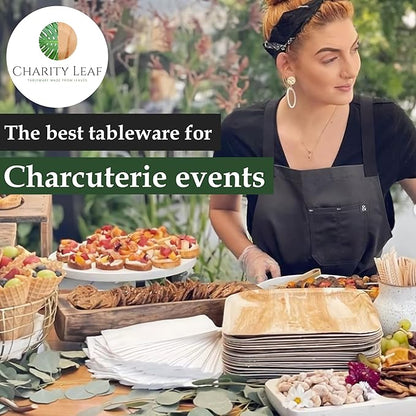 Charity Leaf Disposable Palm Leaf 3.5" Square Mini Bowl (100 pcs) Dipping Bowls | Bamboo Like| All Natural and Biodegradable | Charcuterie Boards, BBQs, and Parties