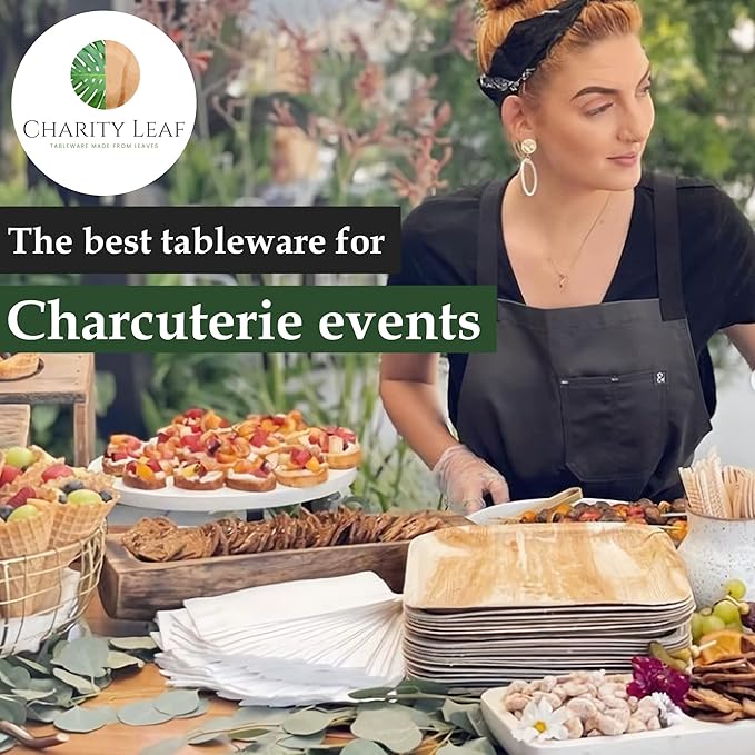 Charity Leaf Disposable Palm Leaf 3.5" Square Mini Bowl (400 pcs) Dipping Bowls | Bamboo Like| All Natural and Biodegradable | Charcuterie Boards, BBQs, and Parties