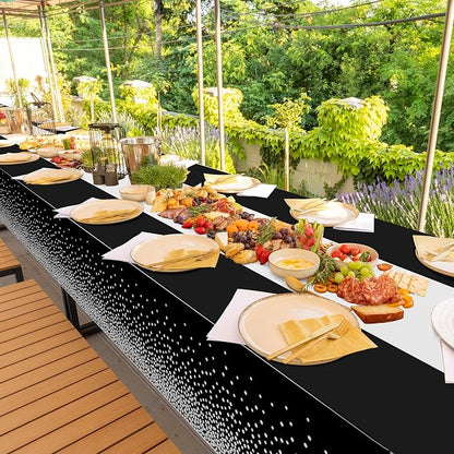6Pcs Black and Silver Tablecloth Party Decorations, Plastic Black Table Cloth - Image 7