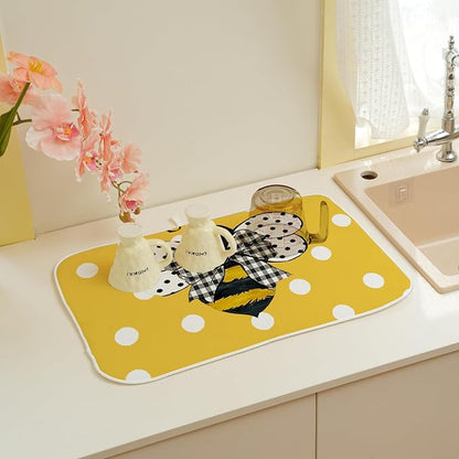 Yellow Bee Dish Drying Mat for Kitchen Counter 18x24 Inch Polka Dots Dish - Image 4
