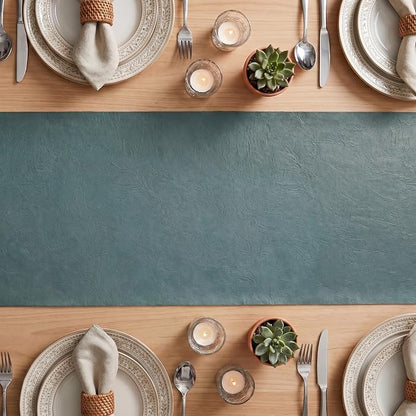 Artoid Mode Blue Double Sided Vinyl Faux Leather Table Runner, Seasonal - Image 3