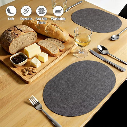 Placemats Set of 8, 11.8 x 17 Inch, Dark Grey | Heat Resistant Oval Faux - Image 6