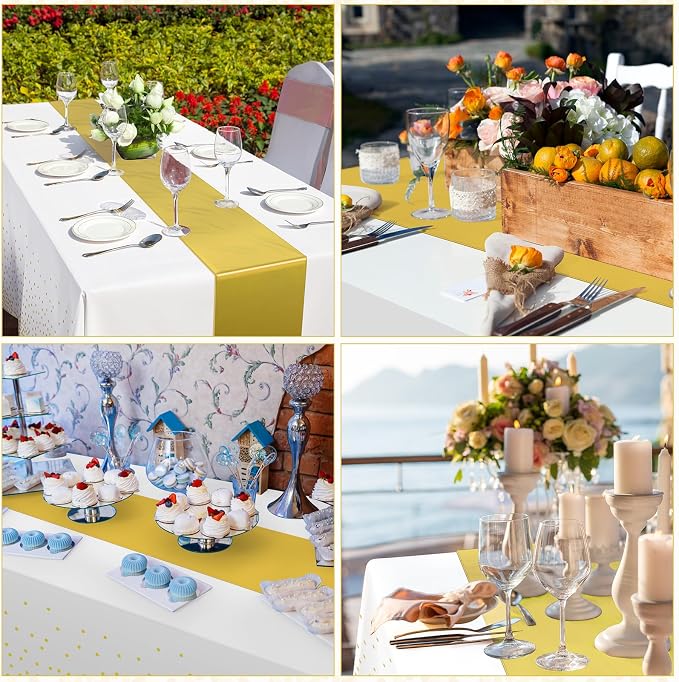 24 Pack White and Gold Tablecloth and Table Runner Set Party Decorations - Image 6