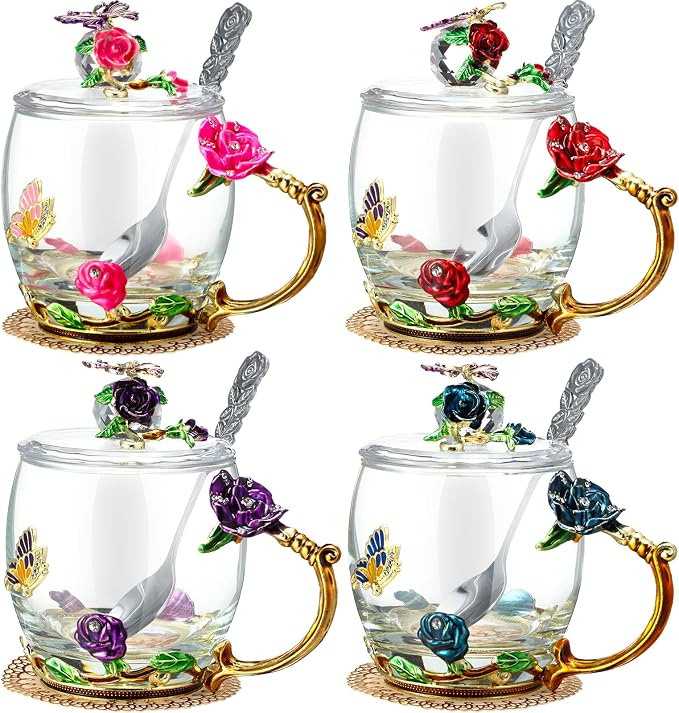 Nuanchu 4 Sets Flower Glass Tea Cups by Nuanchu
