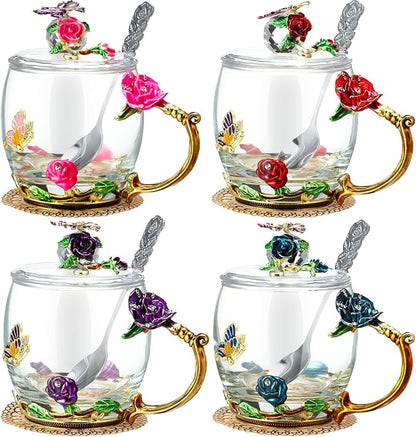Nuanchu 4 Sets Flower Glass Tea Cups by Nuanchu