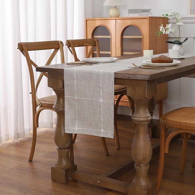 Gernaice Boho Table Runner, Modern Plaid Cotton Linen Farmhouse Table Runners by Gernaice