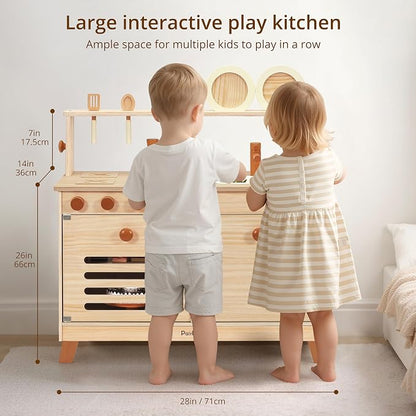 PairPear Play Kitchen for Kids, Large Natural Wood Kids Kitchen Playset | - Image 3